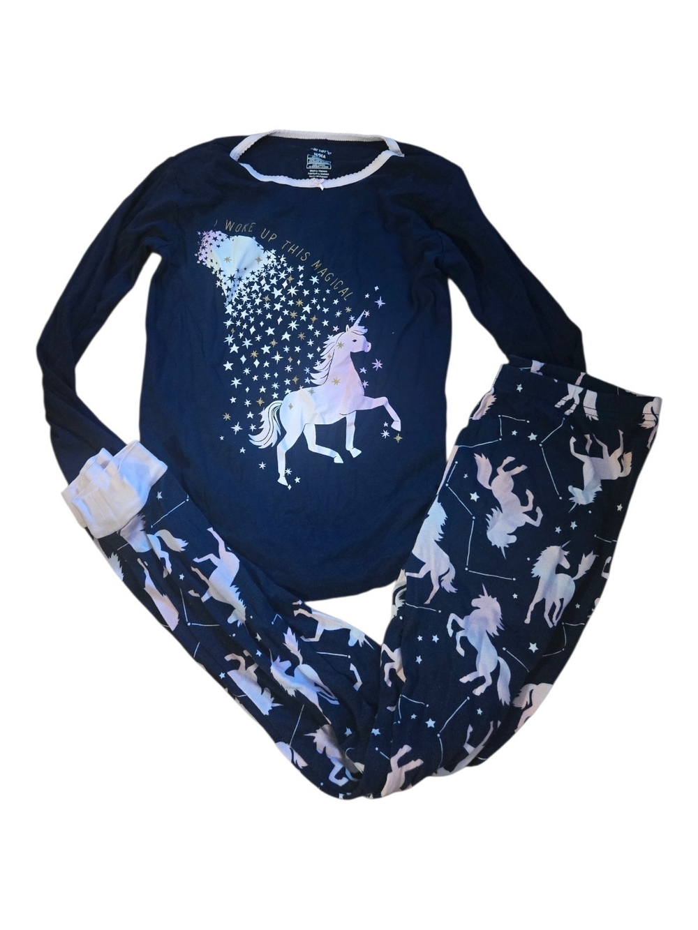 Carter's Navy Unicorn Pajama Set with White and Pastel Accents